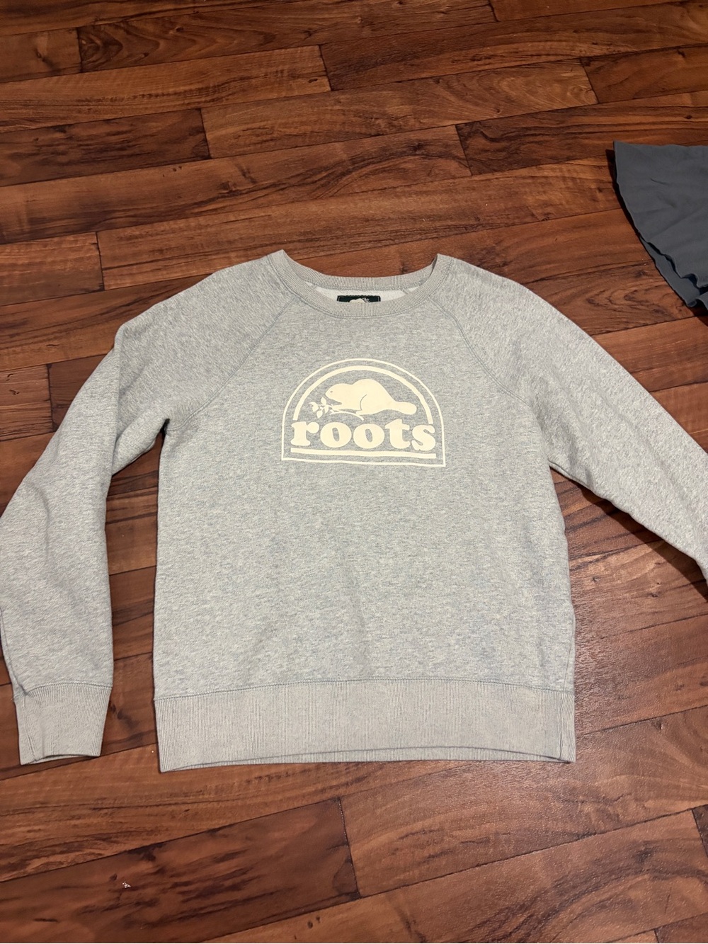 Roots Light Gray Crewneck Sweatshirt with Cream Logo